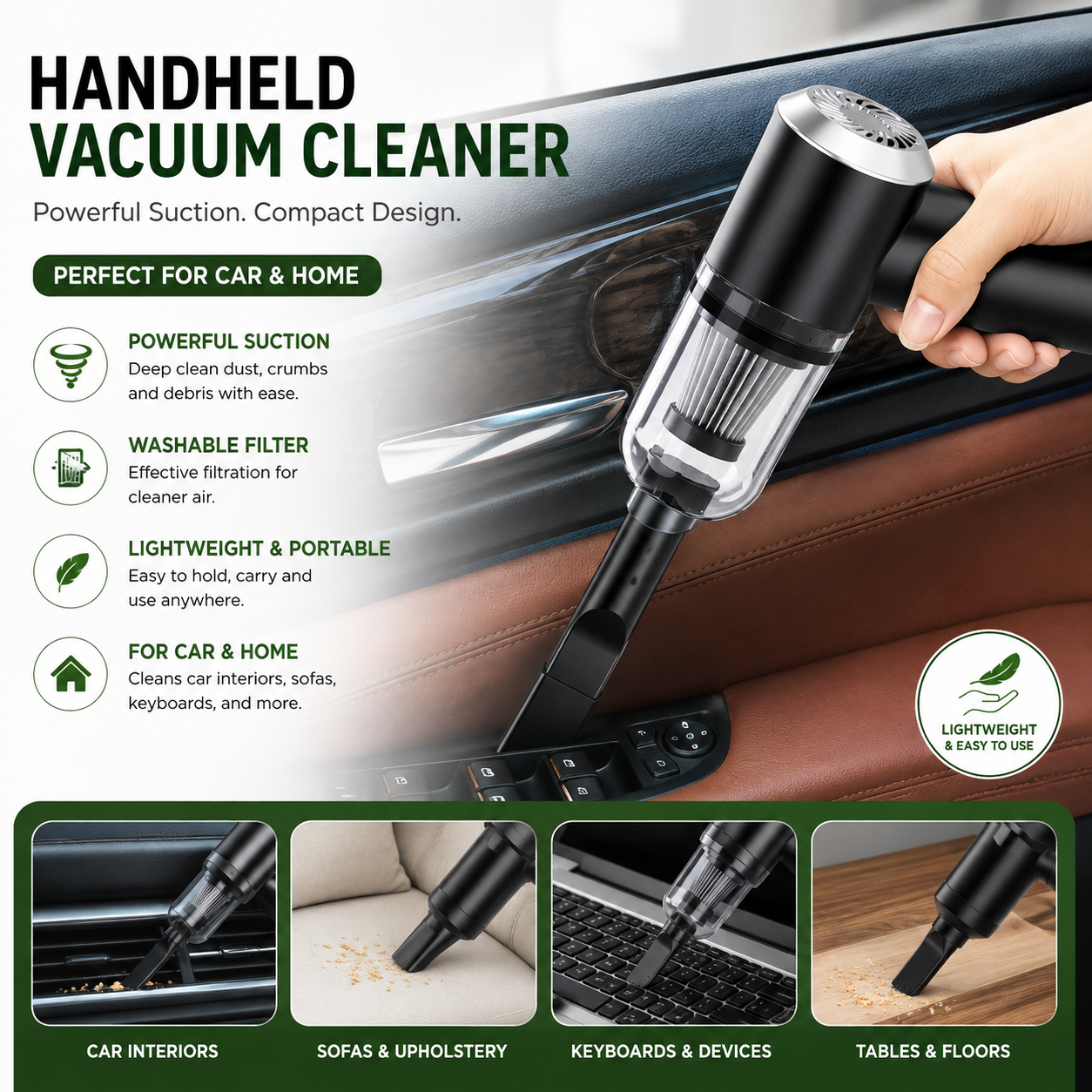Portable Car Vacuum Cleaner & Air Blower 3-in-1 | مكنسة سيارة محمولة ومنفاخ هواء 3 في 1
