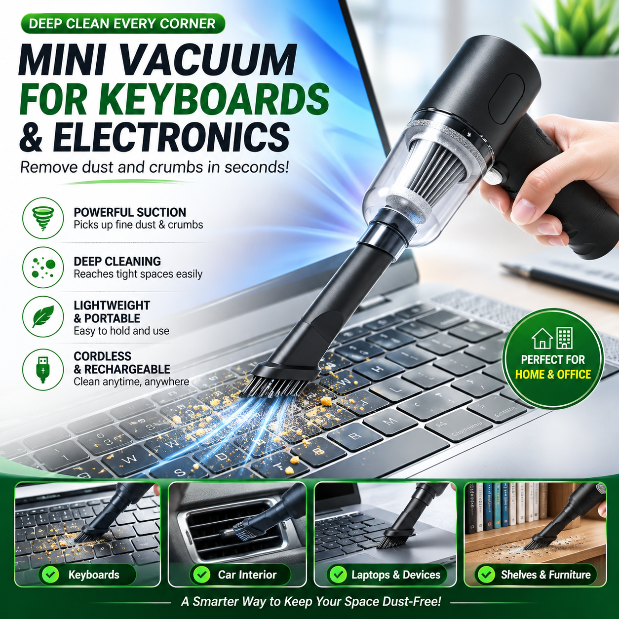 Portable Car Vacuum Cleaner & Air Blower 3-in-1 | مكنسة سيارة محمولة ومنفاخ هواء 3 في 1